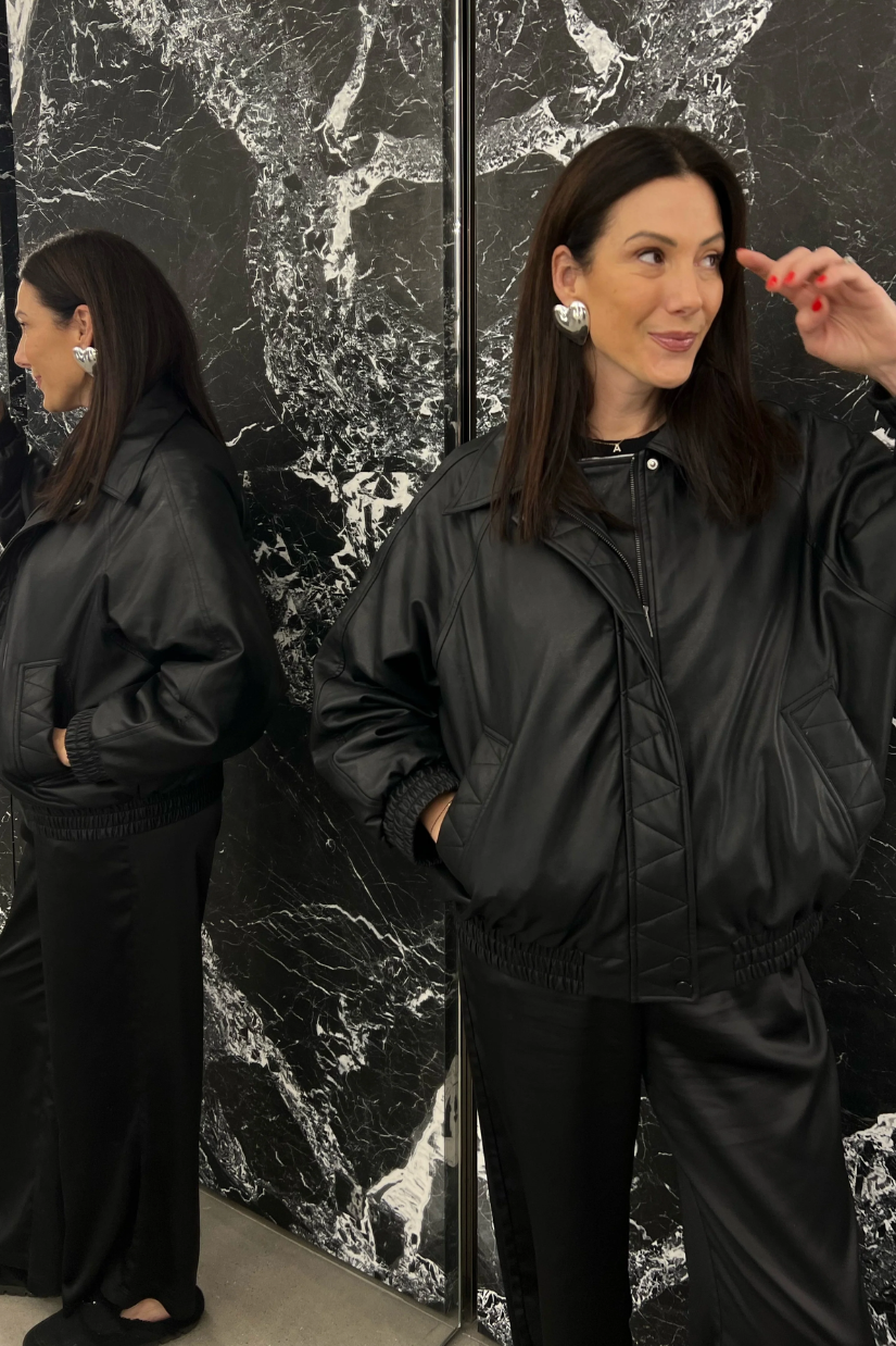 'Amelia' Vegan Leather Bomber with Faux Shearling