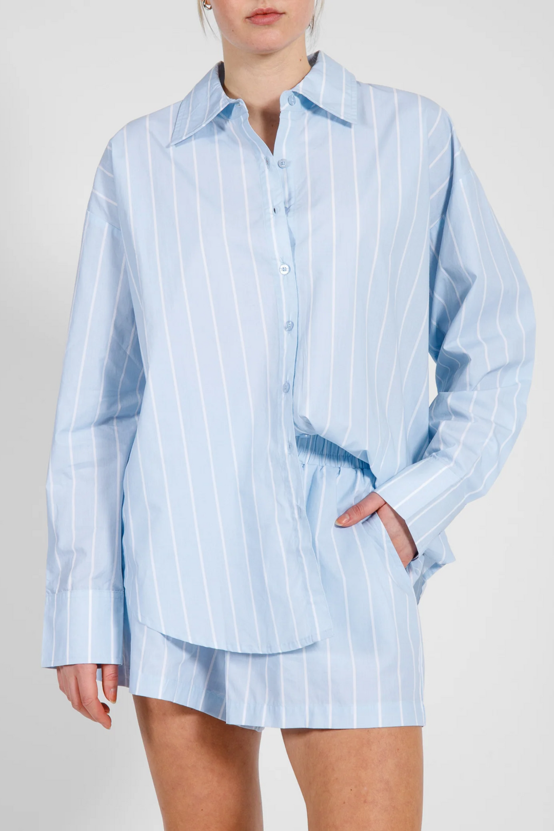 The Striped Button Up Shirt | Baby Blue & White
