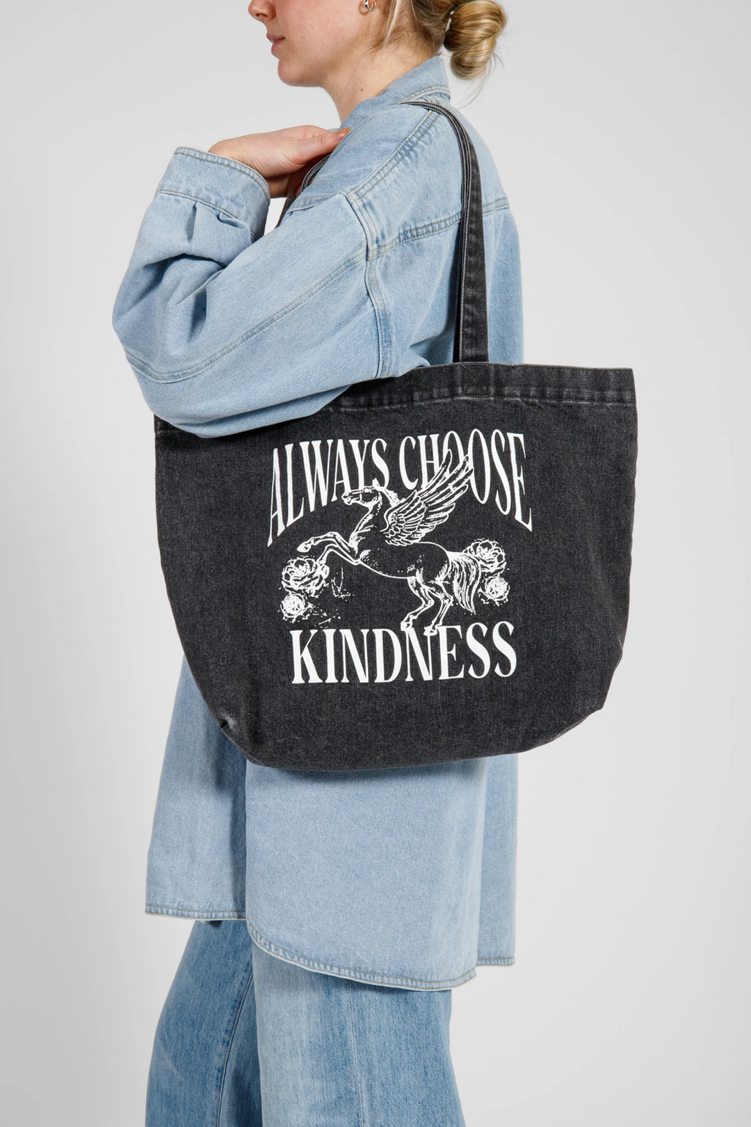 The "ALWAYS CHOOSE KINDNESS" Tote Bag | Black Denim
