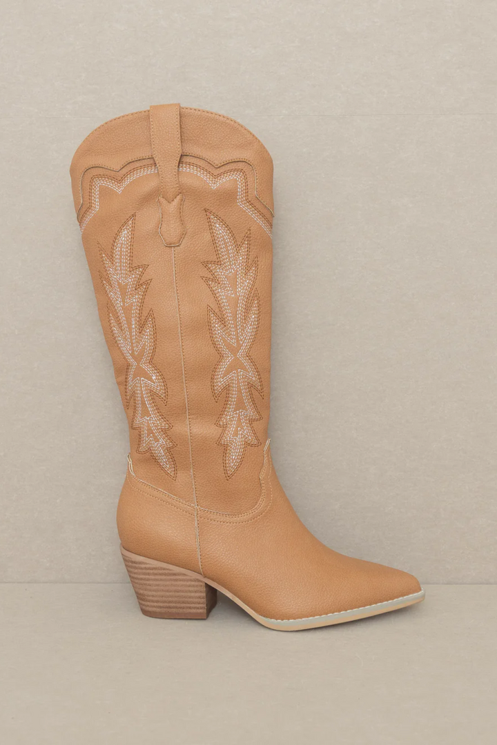 The Ainsley Camel | Embroidered Cowboy Boot