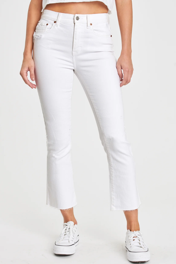 SHY GIRL HIGH RISE CROP FLARE IN WHITE LIGHTNING