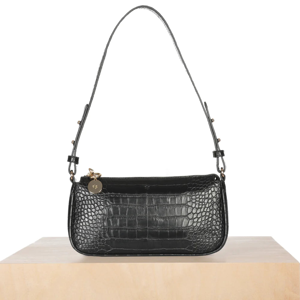 ELA Fayette Shoulder Bag | Black Croc