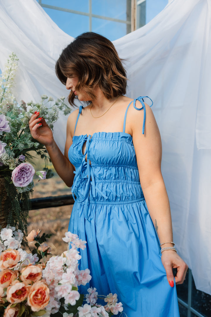 Liana Cotton Tie Detail Midi Dress