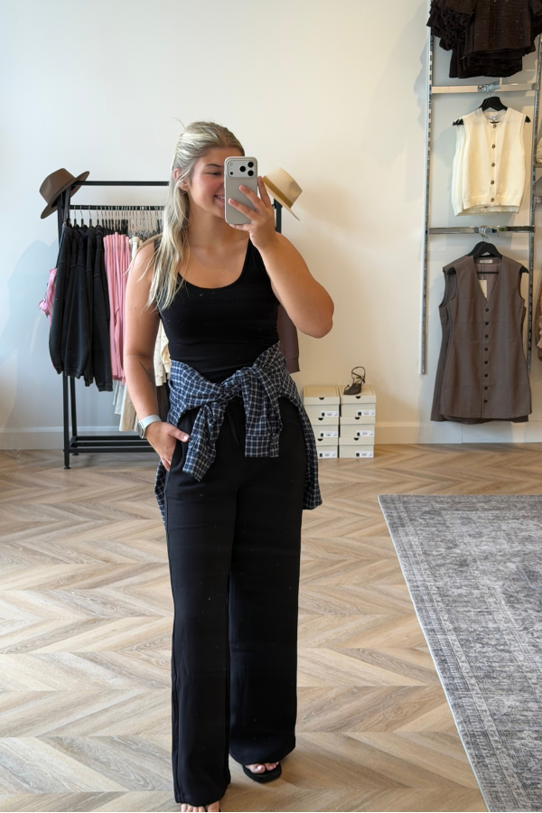 Tie Front Wide Leg Pant | Black
