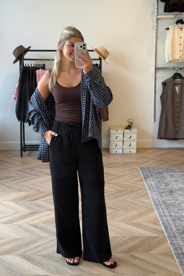Tie Front Wide Leg Pant | Black