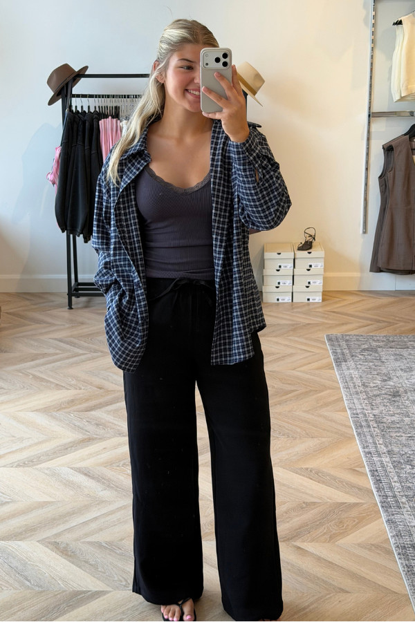 Tie Front Wide Leg Pant | Black