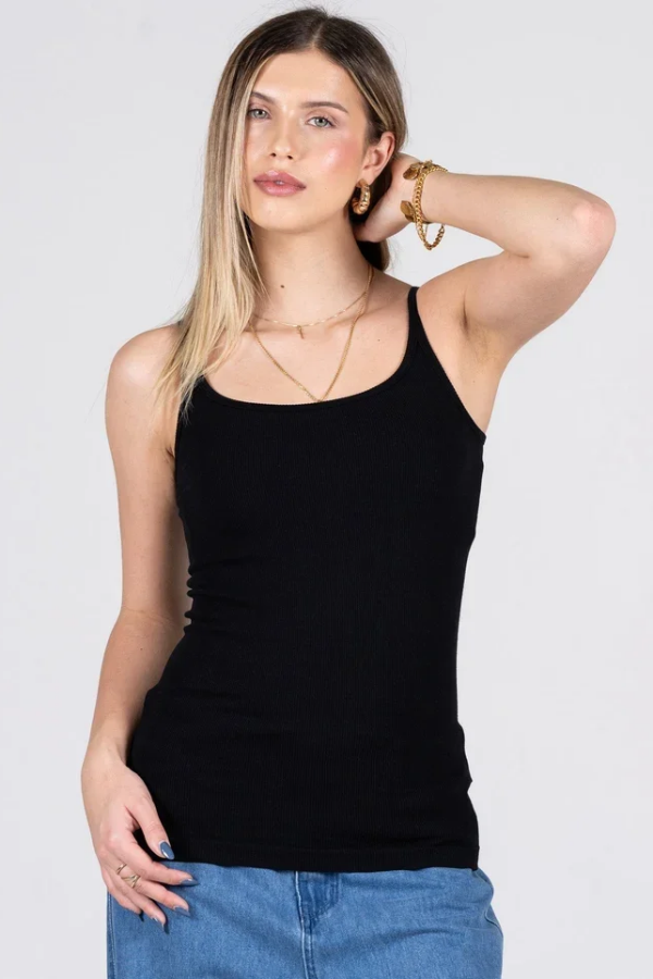Bamboo Ribbed Adjustable Cami | Black