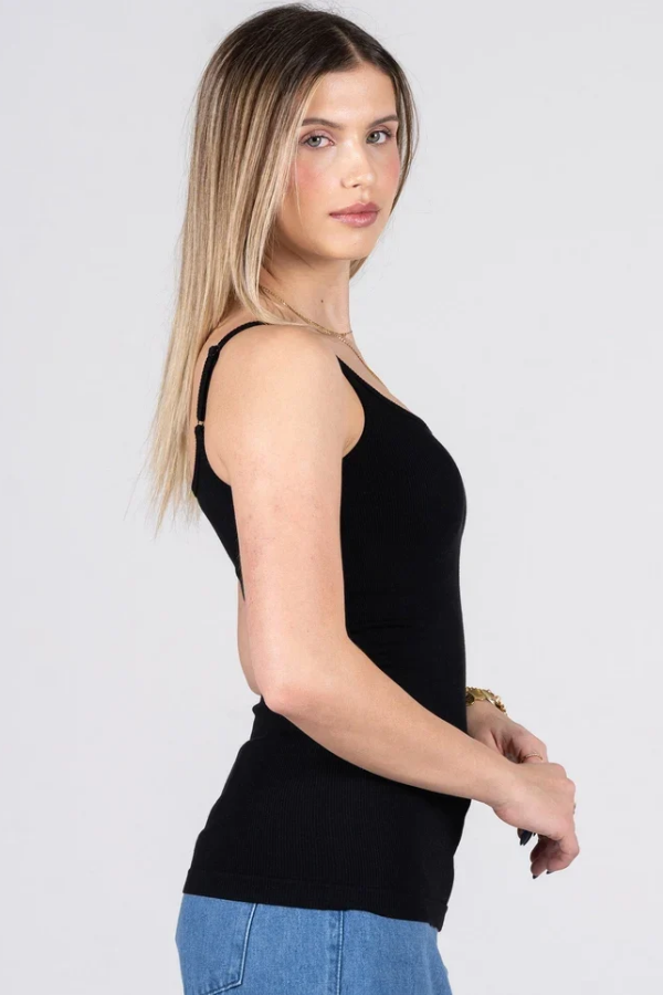 Bamboo Ribbed Adjustable Cami | Black