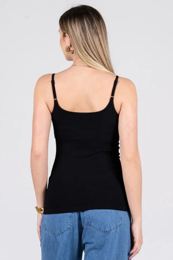 Bamboo Ribbed Adjustable Cami | Black