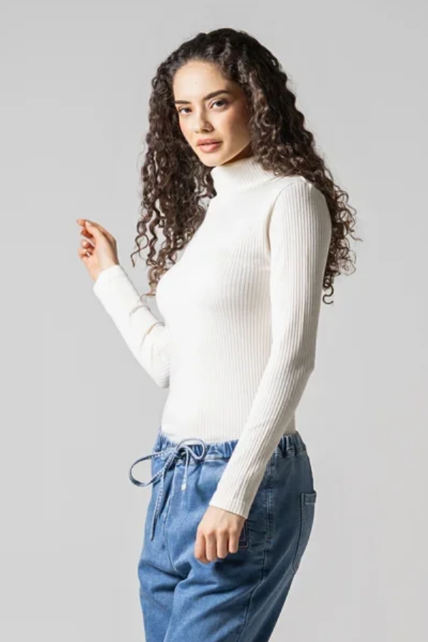 Seamless Ribbed Long Sleeve Turtleneck | Ivory
