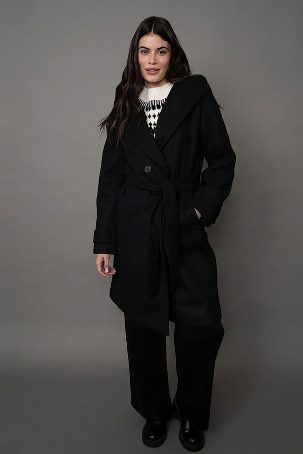 Saray Hooded Wrap Coat | Black