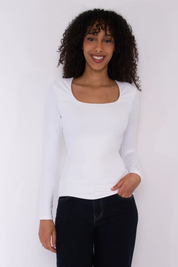 MARIANA Second Skin Scoop Neck Top | White