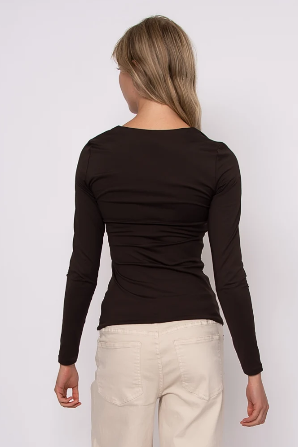 MARIANA Second Skin Scoop Neck Top | Chocolate
