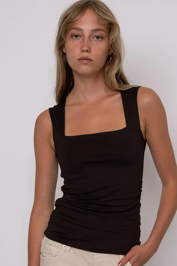 Wide Strap Second Skin Tank | Chocolate