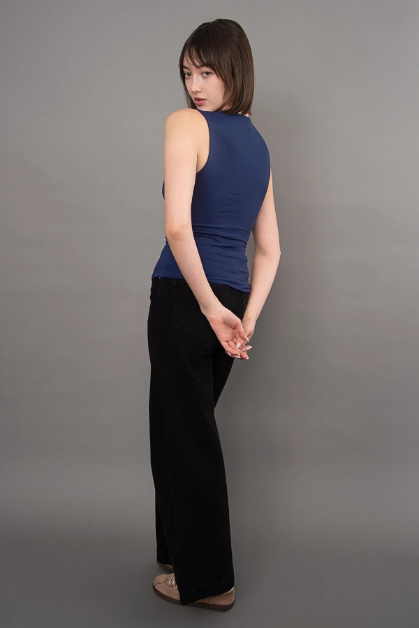 Second Skin V Neck Tank W/ Removable Bra Insert | Navy