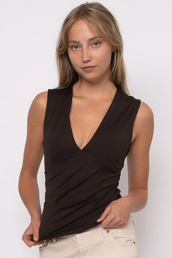 Second Skin V Neck Tank W/ Removable Bra Insert | Chocolate