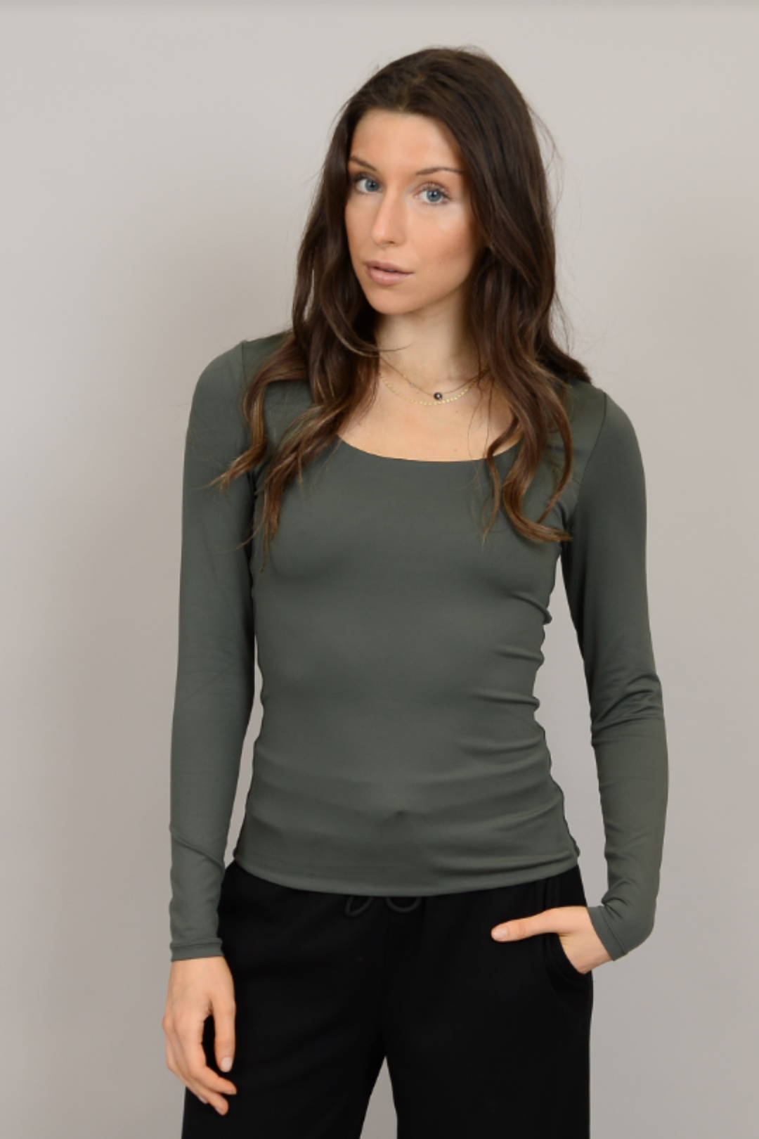 Second Skin Long Sleeve Scoop Neck Top | Dark Ivy