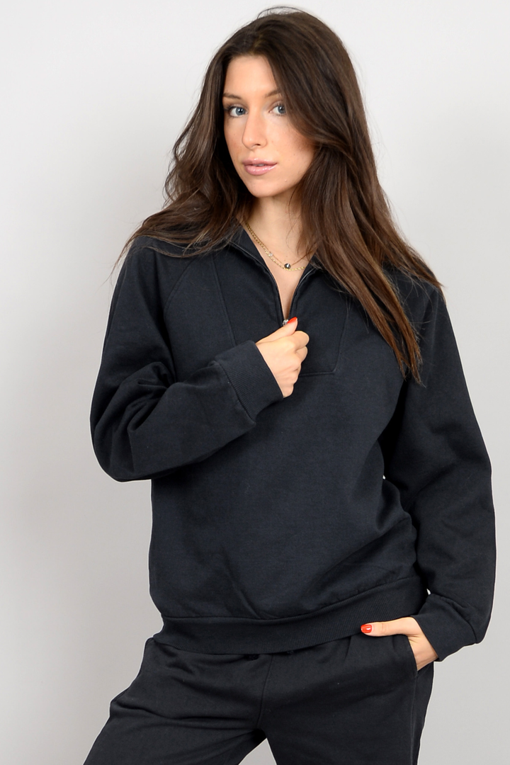 Vintage Black Mockneck Half Zip Pullover