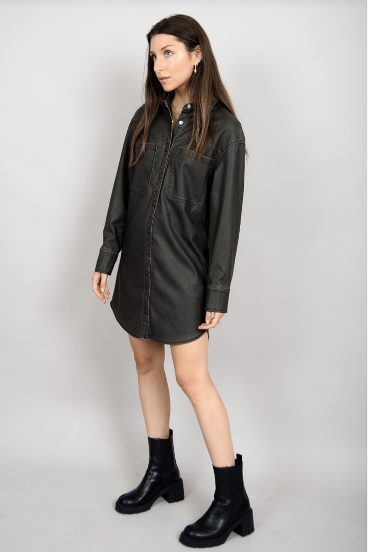 ALISKA DISTRESSED FAUX LEATHER SHIRT DRESS | FOSSIL