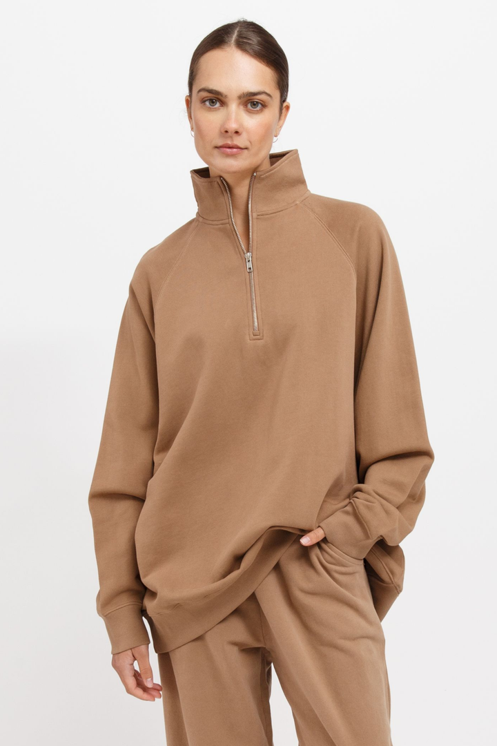 NOT YOUR BOYFRIEND'S HALF ZIP | FAWN