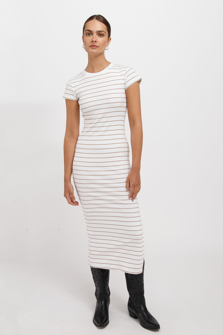 Ribbed T-Shirt Dress | Fawn Stripe