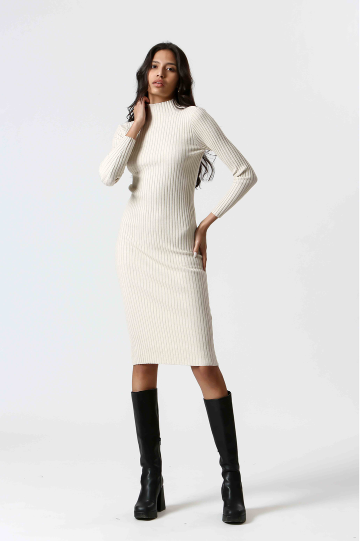 Mockneck Cream Knit Dress