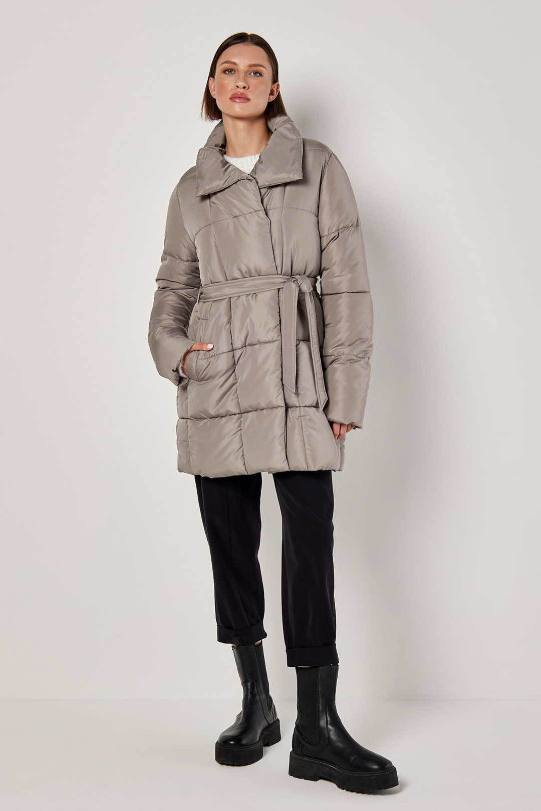 Quilted Puffer Jacket Stone