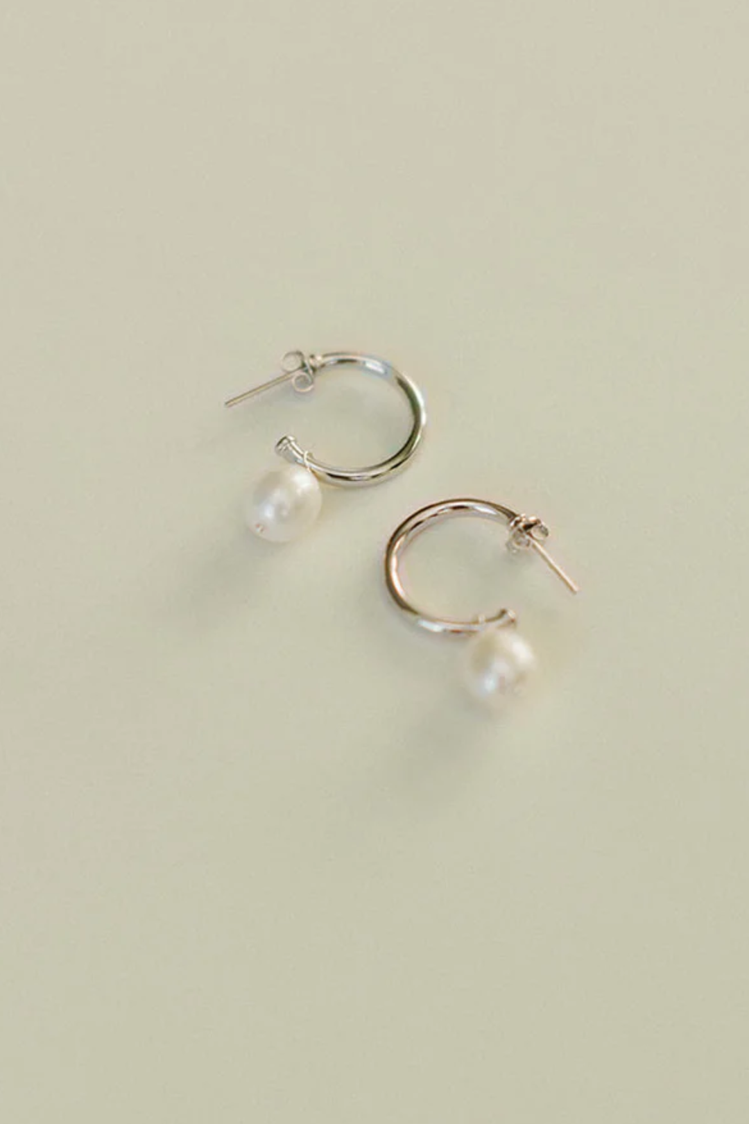 Lani- Silver Thin Pearl Drop Hoop