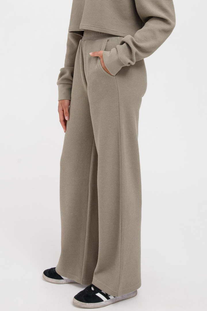 Waffle Knit Wide Leg Pants | Olive