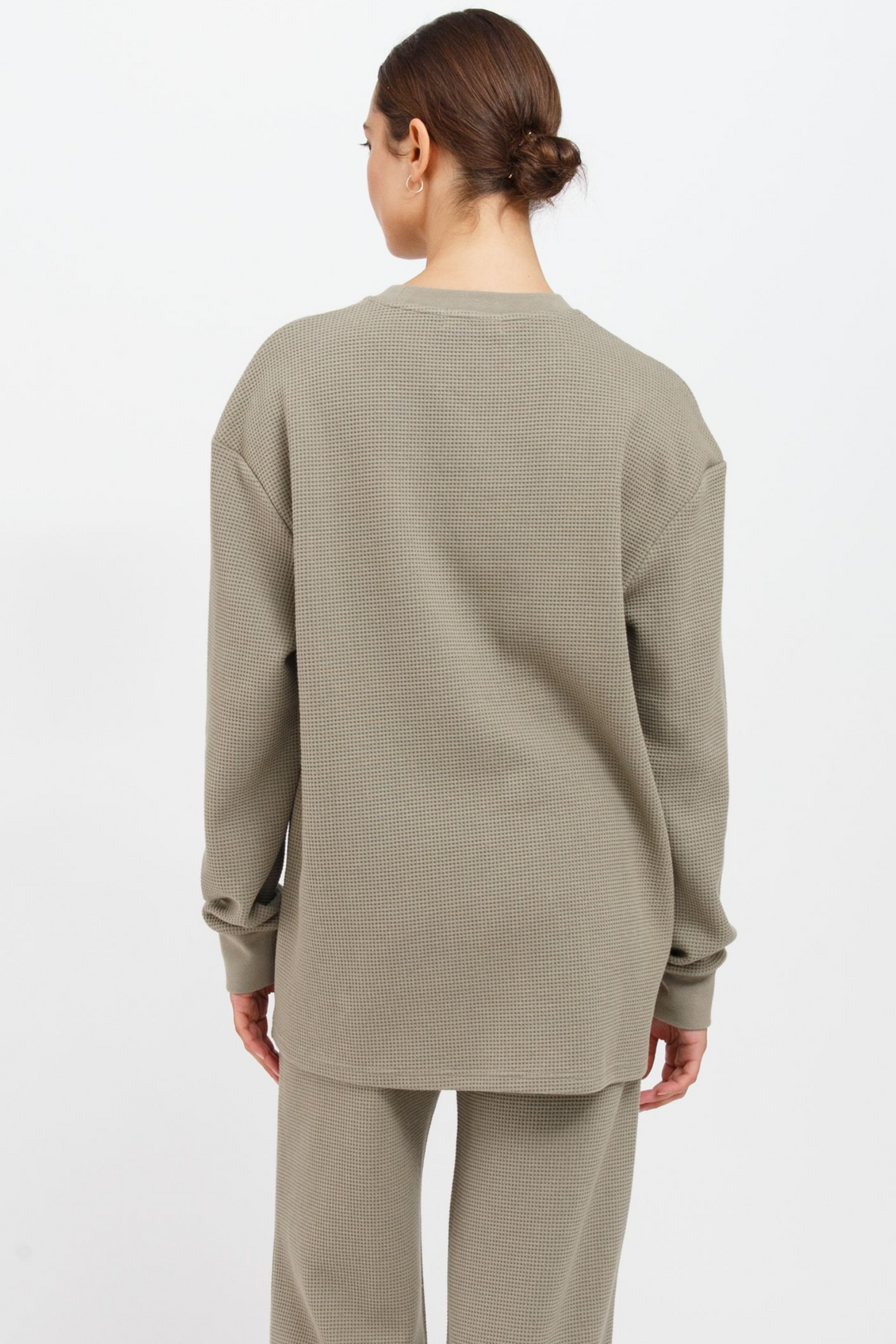 Waffle Knit Long Sleeve Boxy Tee | Olive