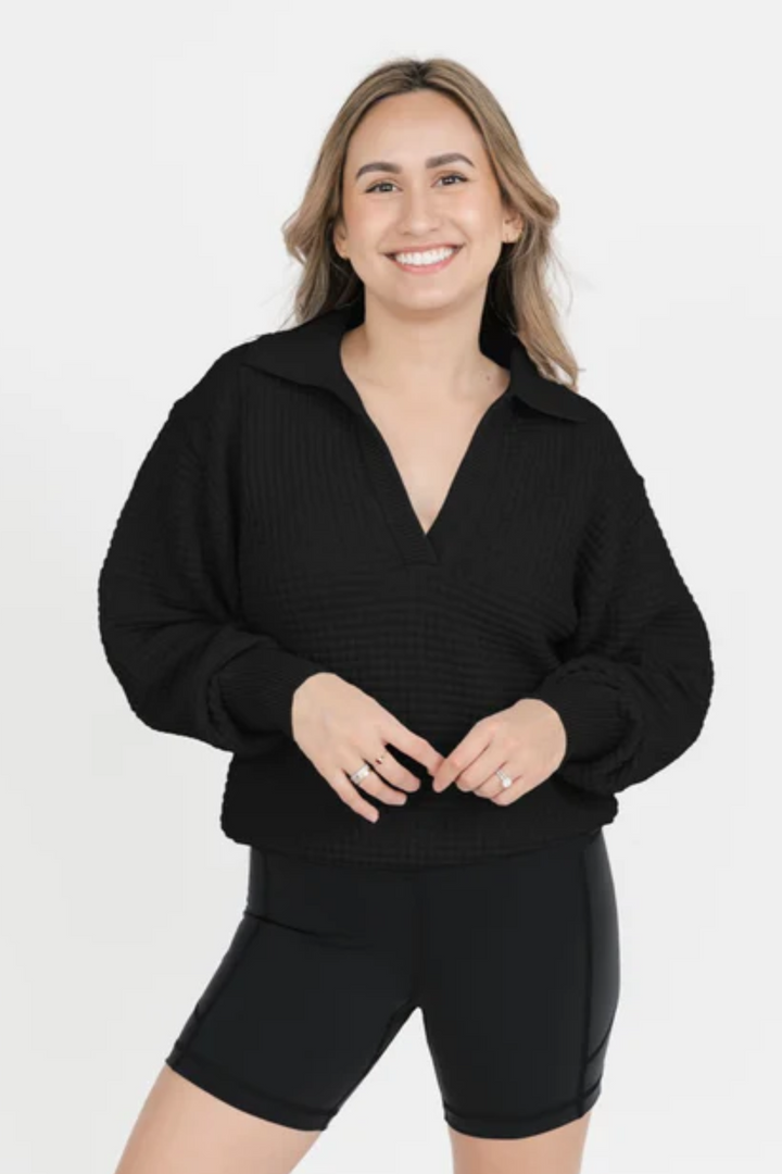 MEGAN WAFFLE SWEATER | MIDNIGHT BLACK