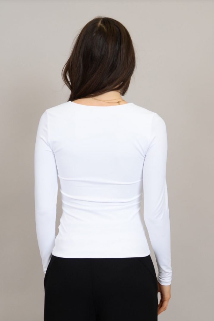 Second Skin Long Sleeve Scoop Neck Top | White