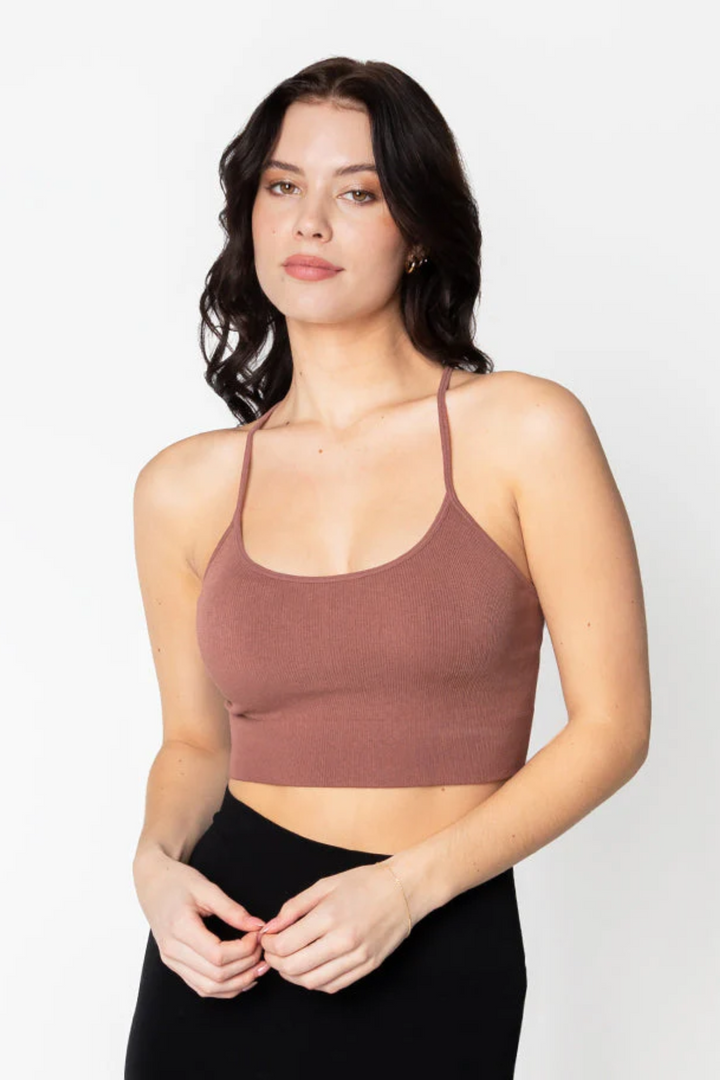 Bamboo Ribbed Crossback Tank | Chestnut