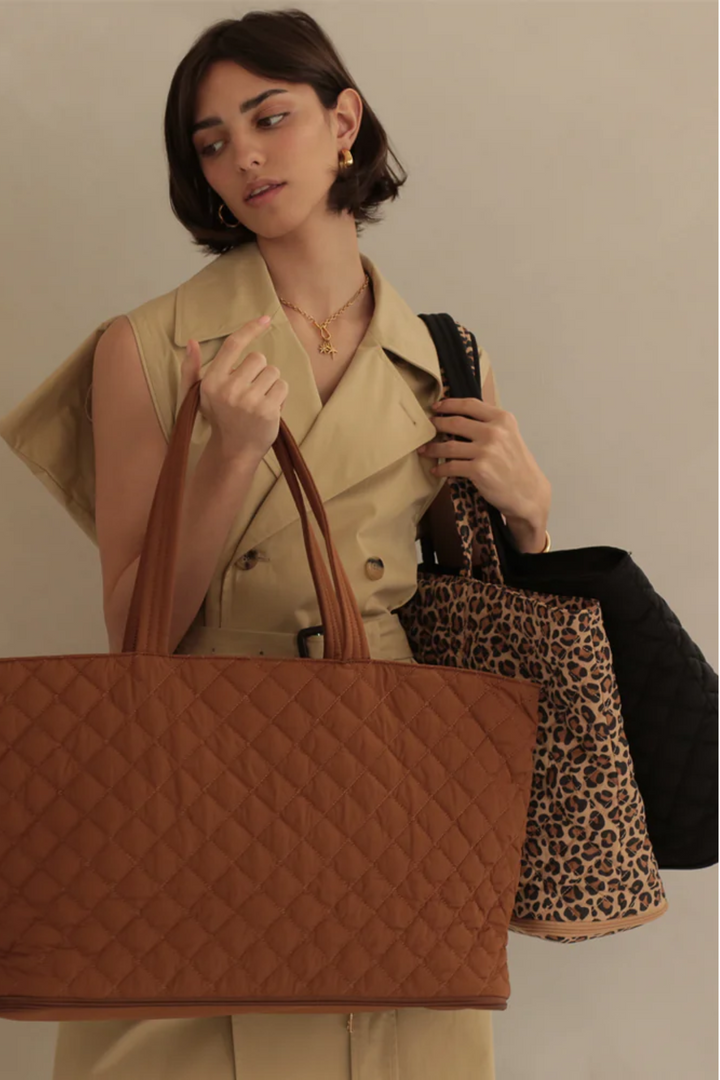 Leopard Quilted Expandable Tote