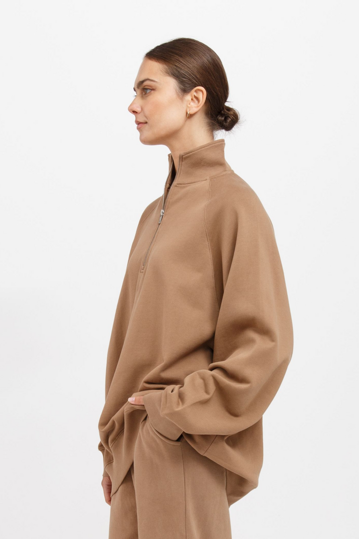 NOT YOUR BOYFRIEND'S HALF ZIP | FAWN