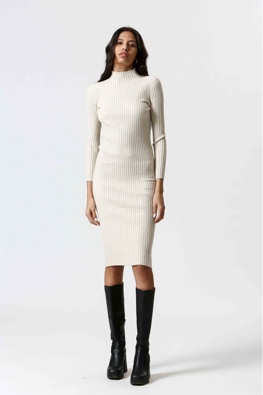 Mockneck Cream Knit Dress