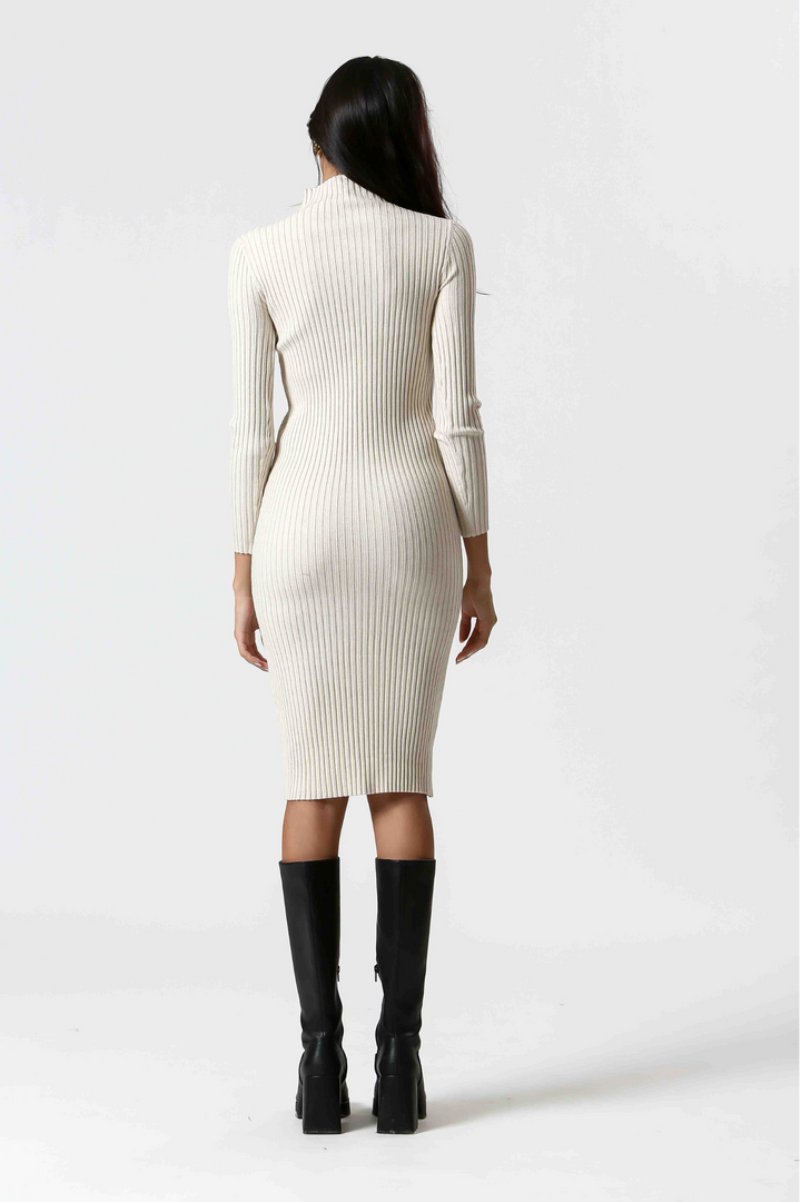 Mockneck Cream Knit Dress