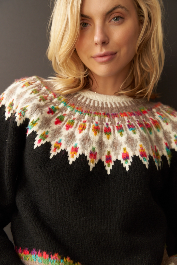 Fern & Feather Pattern Knit Sweater