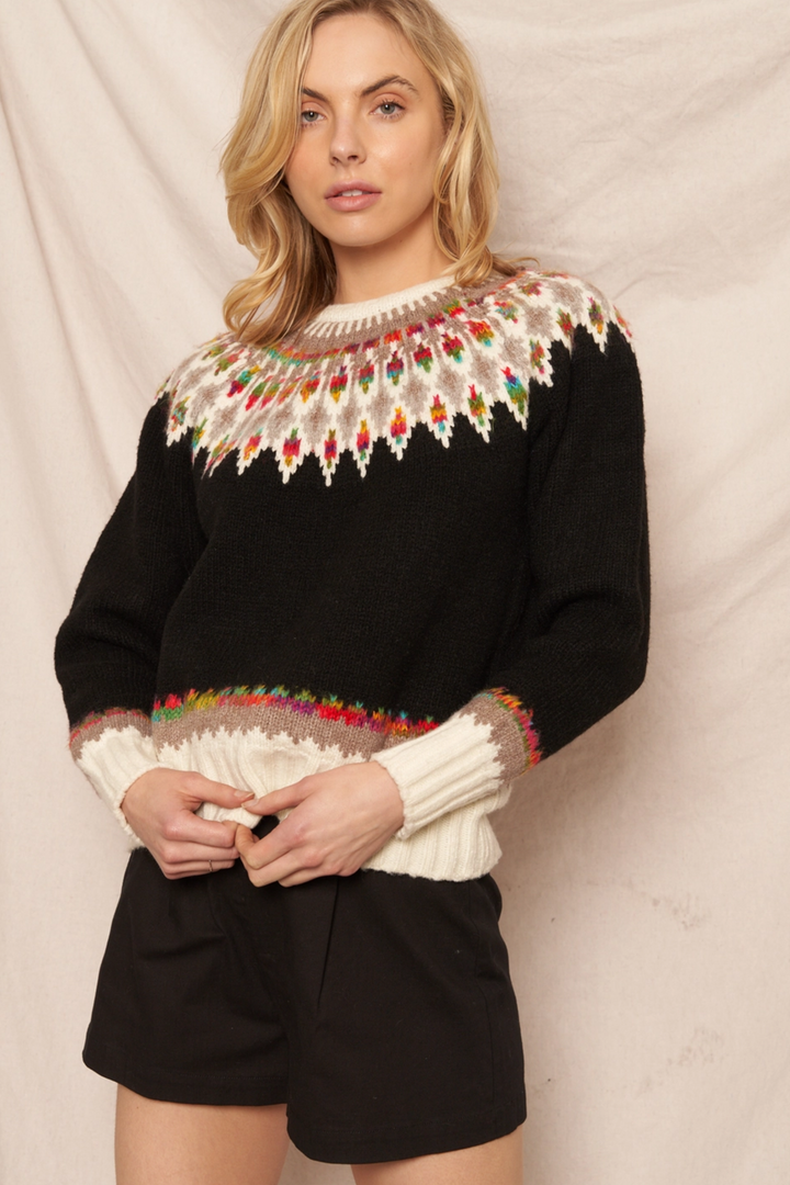 Fern & Feather Pattern Knit Sweater