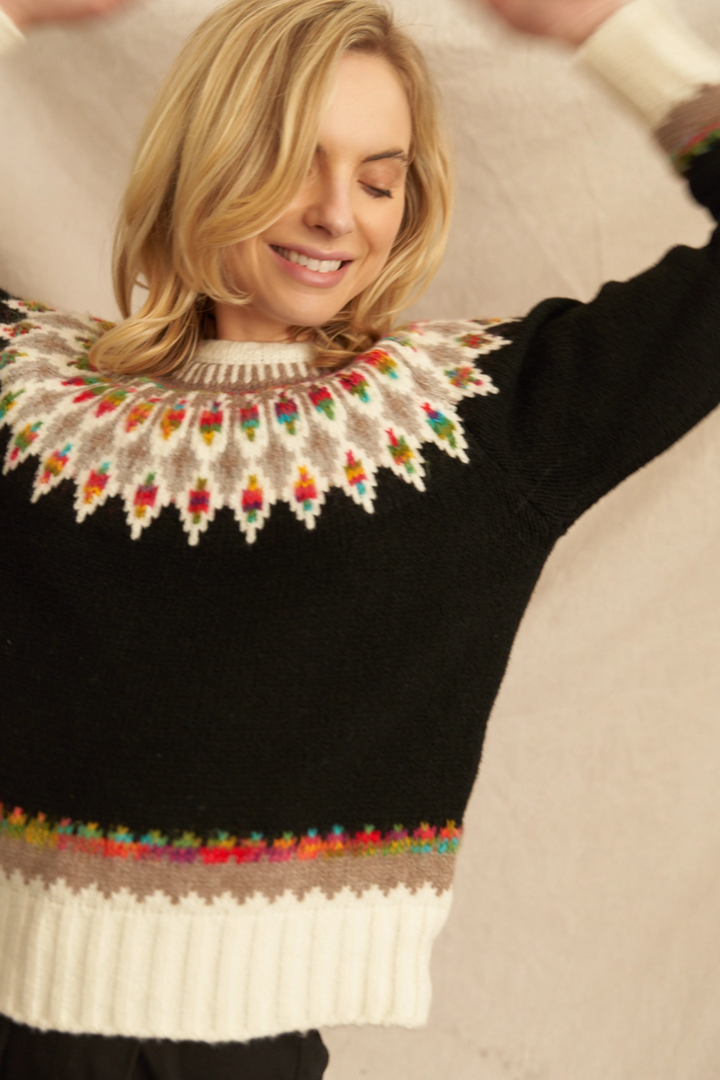 Fern & Feather Pattern Knit Sweater