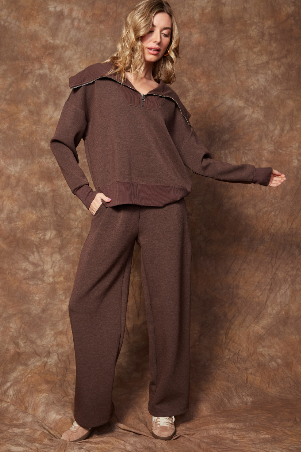 Victoria Soft Knit Scuba Pants | Brown