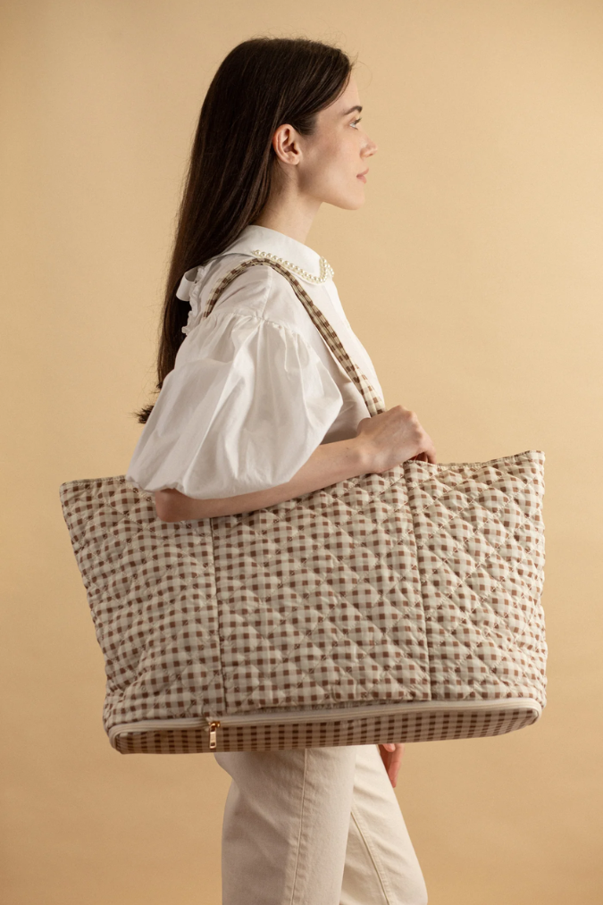 Quilted Expandable Tote | Gingham Print