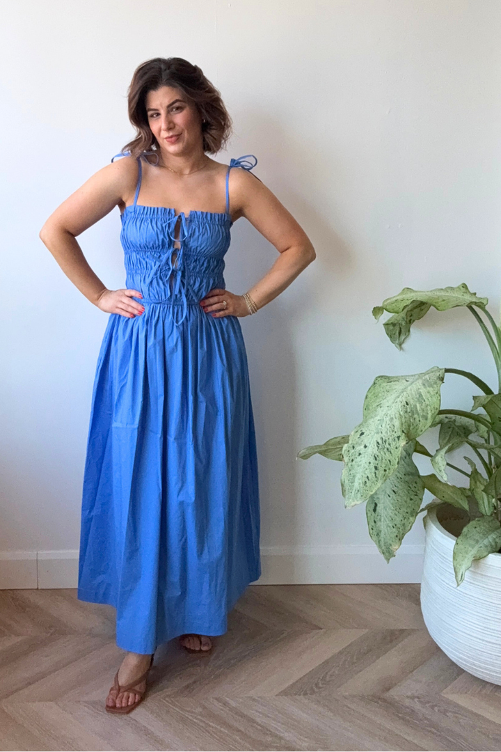 Liana Cotton Tie Detail Midi Dress