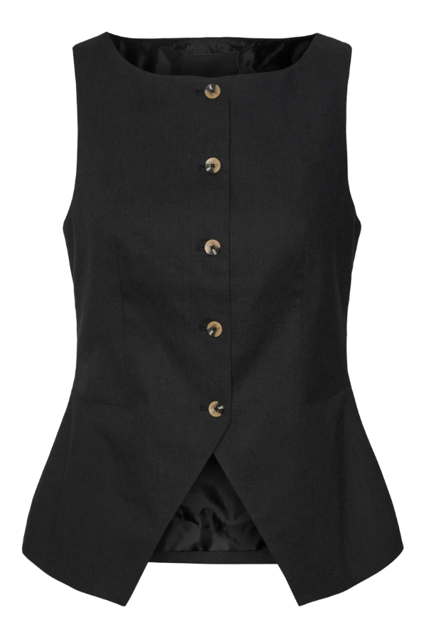 Pam Linen Tailored Vest | Black