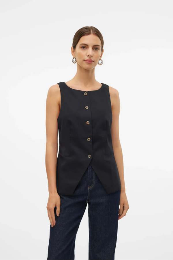 Pam Linen Tailored Vest | Black