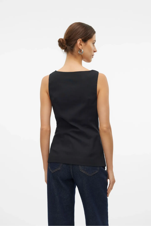Pam Linen Tailored Vest | Black