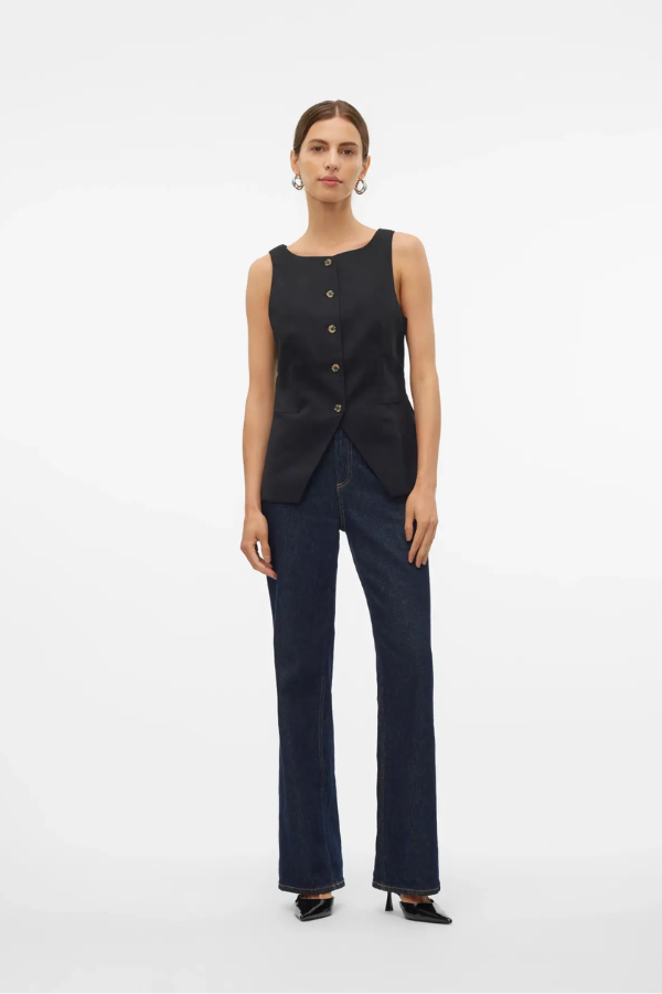 Pam Linen Tailored Vest | Black