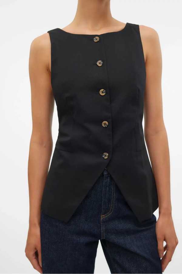 Pam Linen Tailored Vest | Black