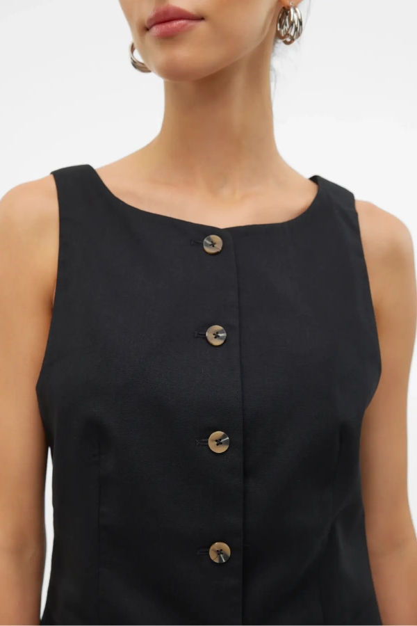 Pam Linen Tailored Vest | Black