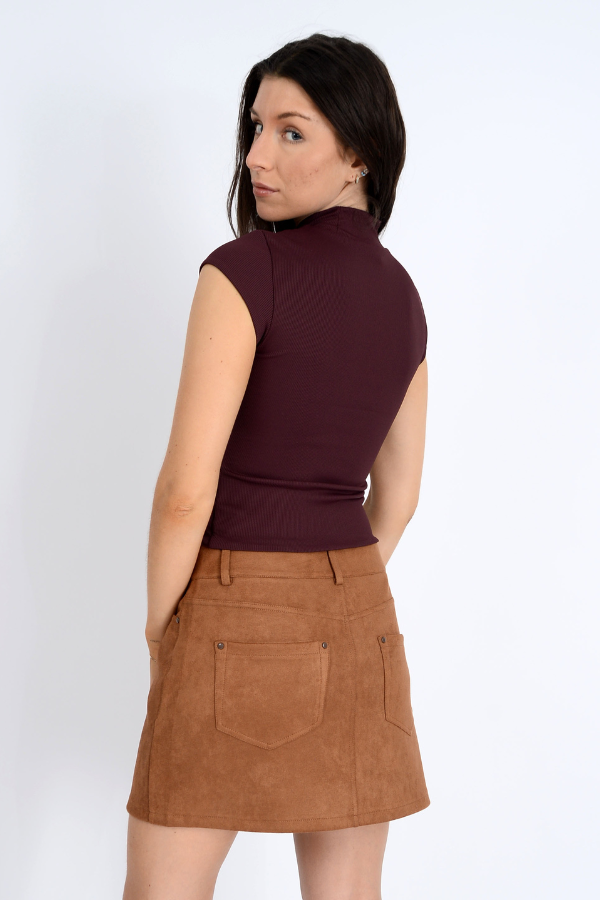 Mika Ribbed Cap Sleeve top | Prune